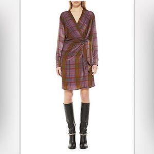 NWT Marella Rank Satin Plaid Wrap Dress size 2